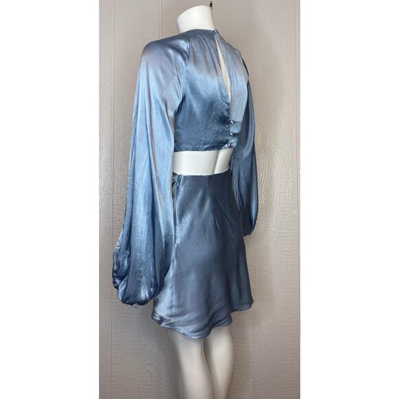SHONA JOY La Lune Twist Front Cut Out Mini Dress Blue Silk Dress US 0 - Picture 4 of 10